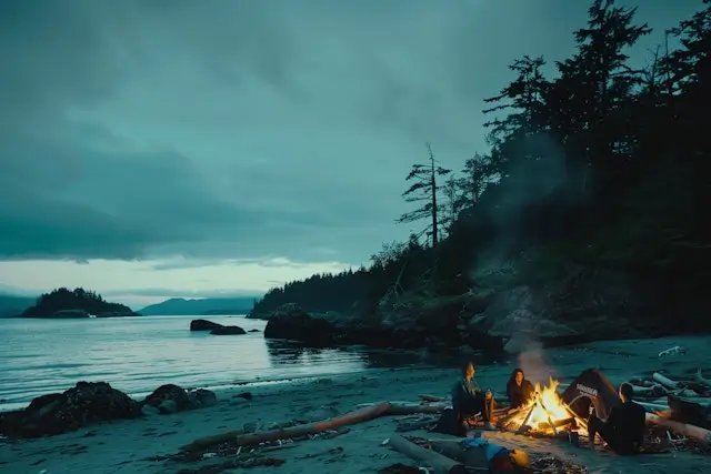 Serene Beach Campfire At Dusk