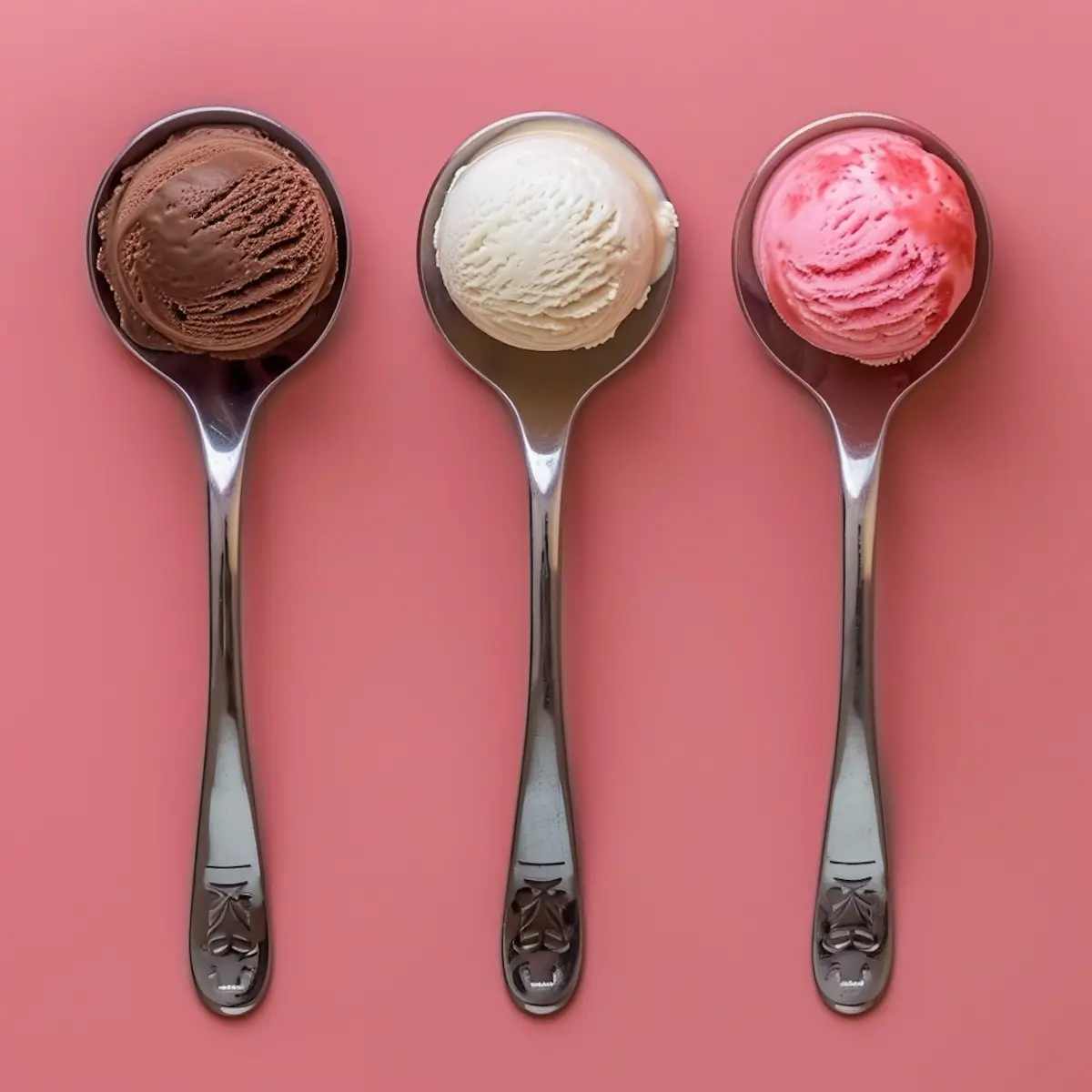 Three Scoops Of Ice Cream On Spoons